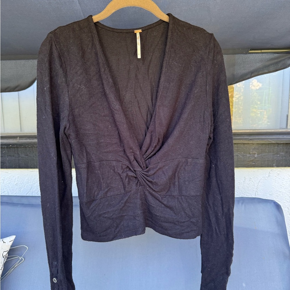 Free People Gray Wrap Ruched Blouse